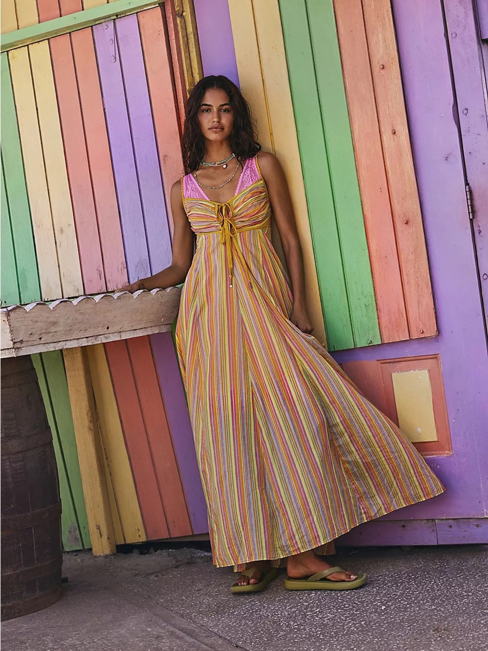 Free People Citrus Combo Poplin Dream Weaver Boho Maxi Dress Size Extra Large